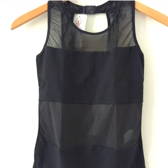 (2) NWT New Dancewear Black Mesh Lace Halter Tank Leotards Dance Gymnastics M - Picture 3 of 8